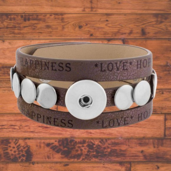 Brown Happiness, Hope, Love Snap Button Bracelet